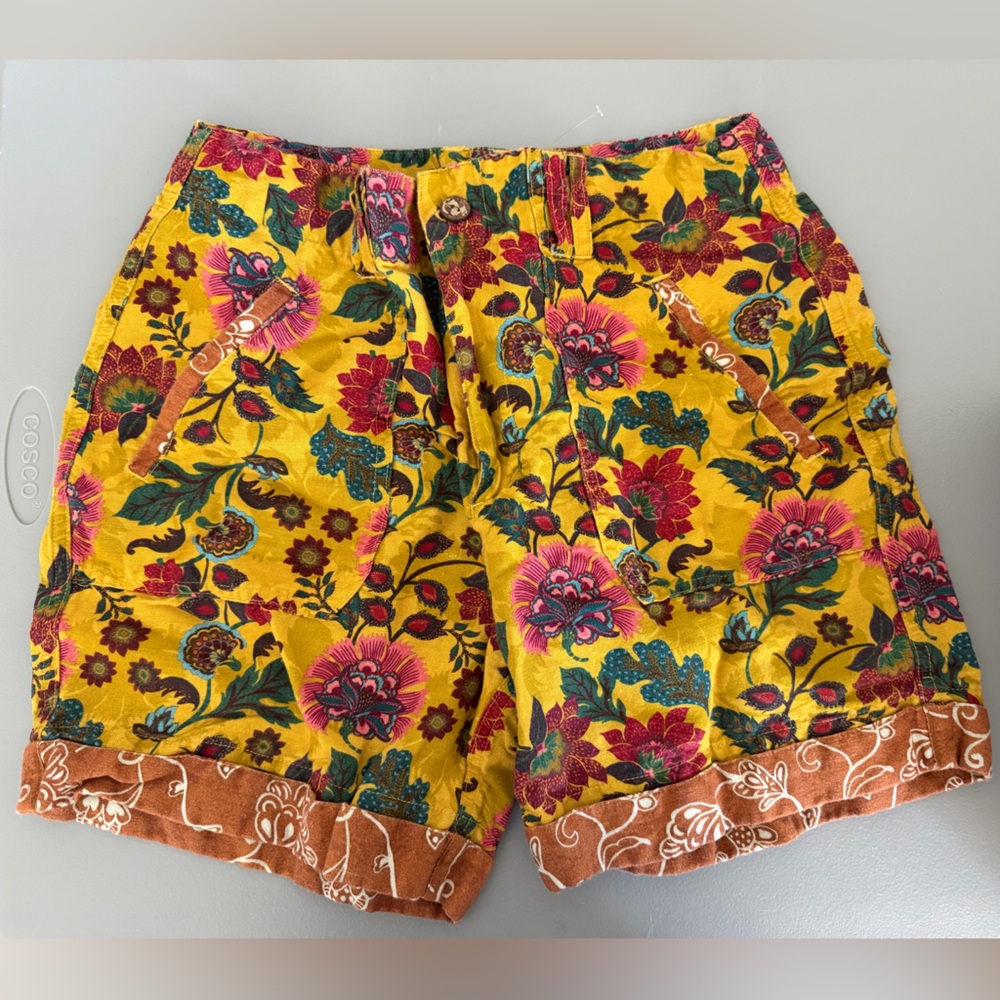 Sundance Mustard Floral Shorts with Pink & Green Accents